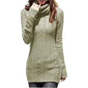 Women's Polo Neck Long Fitted Dress Bodycon Turtleneck Cable Knit Sweater Green